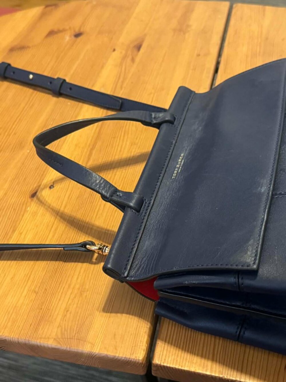 Tory Burch Navy Purse with Crossbody Strap